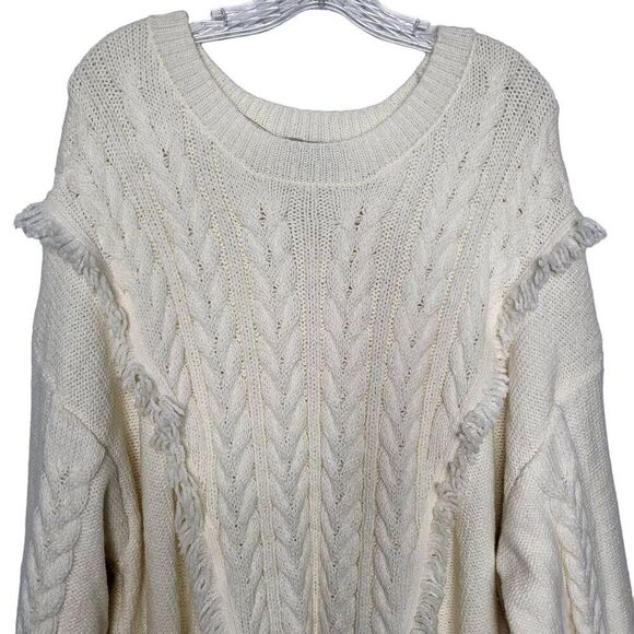 Lane Bryant Fringe Cable Knit Sweater Ivory Cream Plus Size 26/28 - Picture 3 of 10